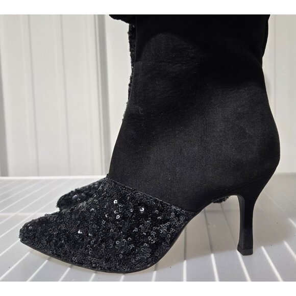 A New Day Abba Black Sequin Covered Foldover Knee High Evening Boots - Picture 5 of 9